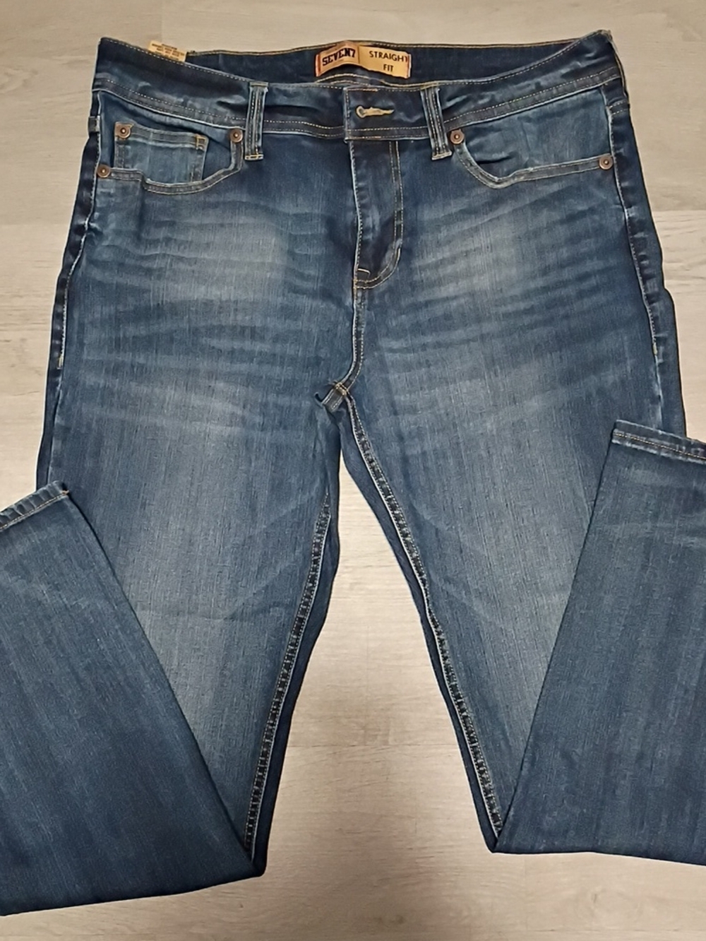 Seven7 Men's Slim Straight Washed Blue Jeans